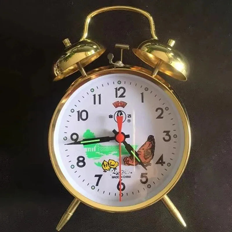 Réveil mécanique doré vintage métal design poulet.