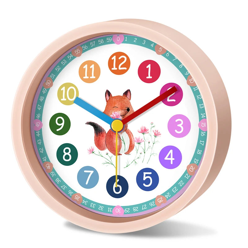 Réveil Enfant Rond Animaux Mignons Chiffres Colorés Plastique