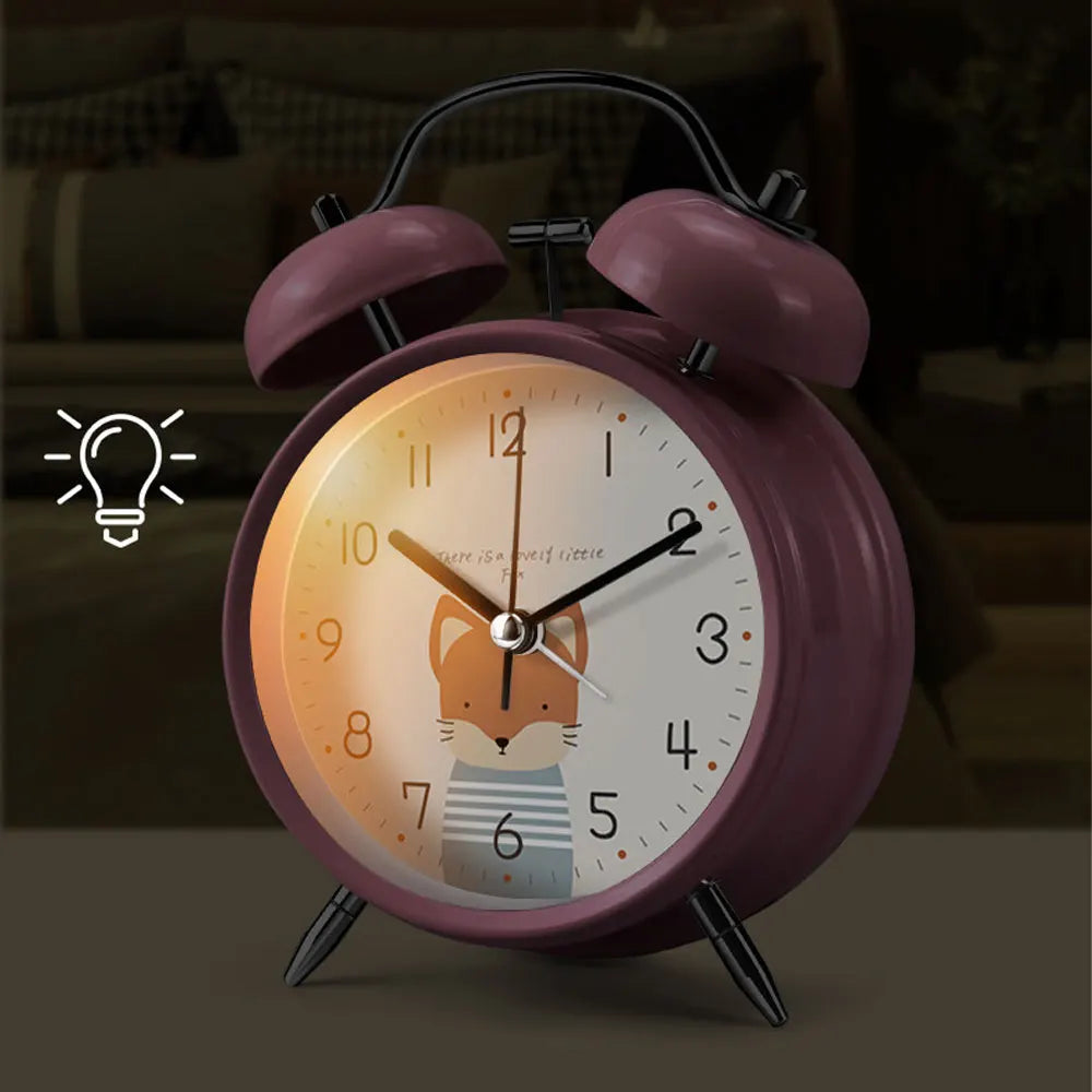 Réveil enfant animal double cloche métal veilleuse 4"