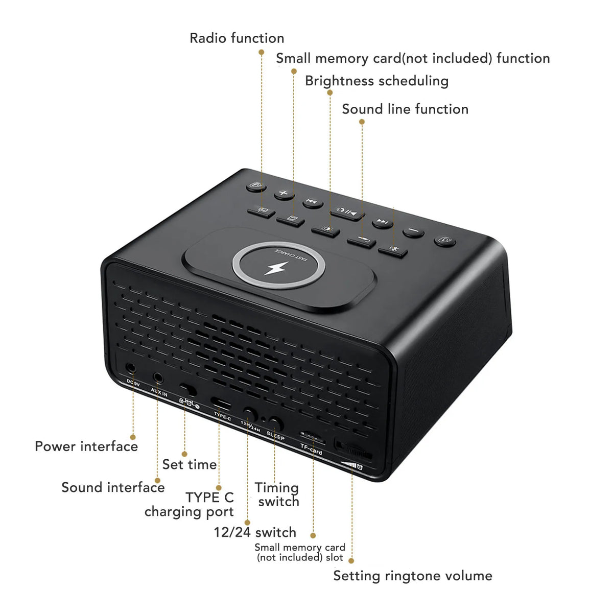 Réveil Bluetooth Enceinte Radio Chargeur Sans Fil USB