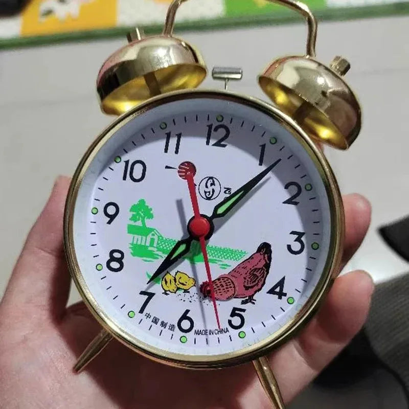 Réveil mécanique doré vintage métal design poulet.