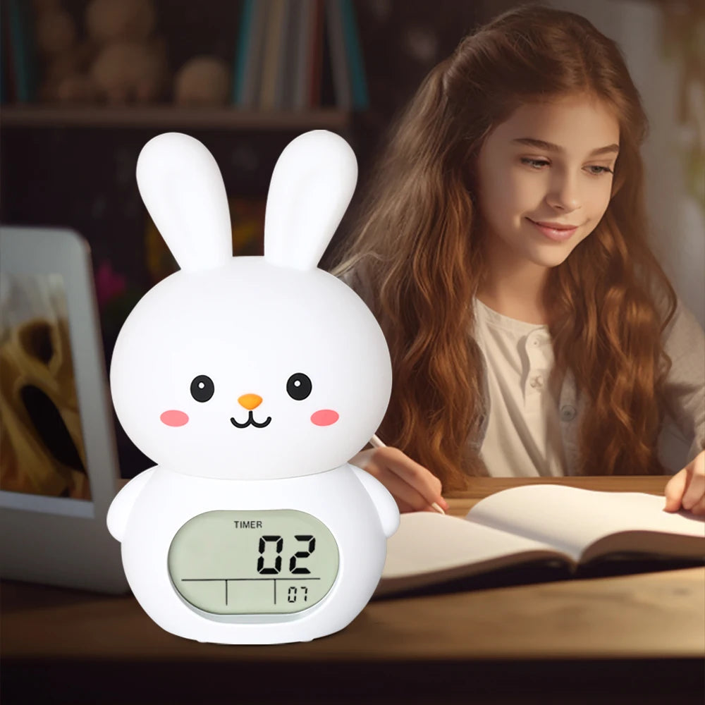 Réveil Lapin Numérique Veilleuse Enfant Silicone Température Tactile