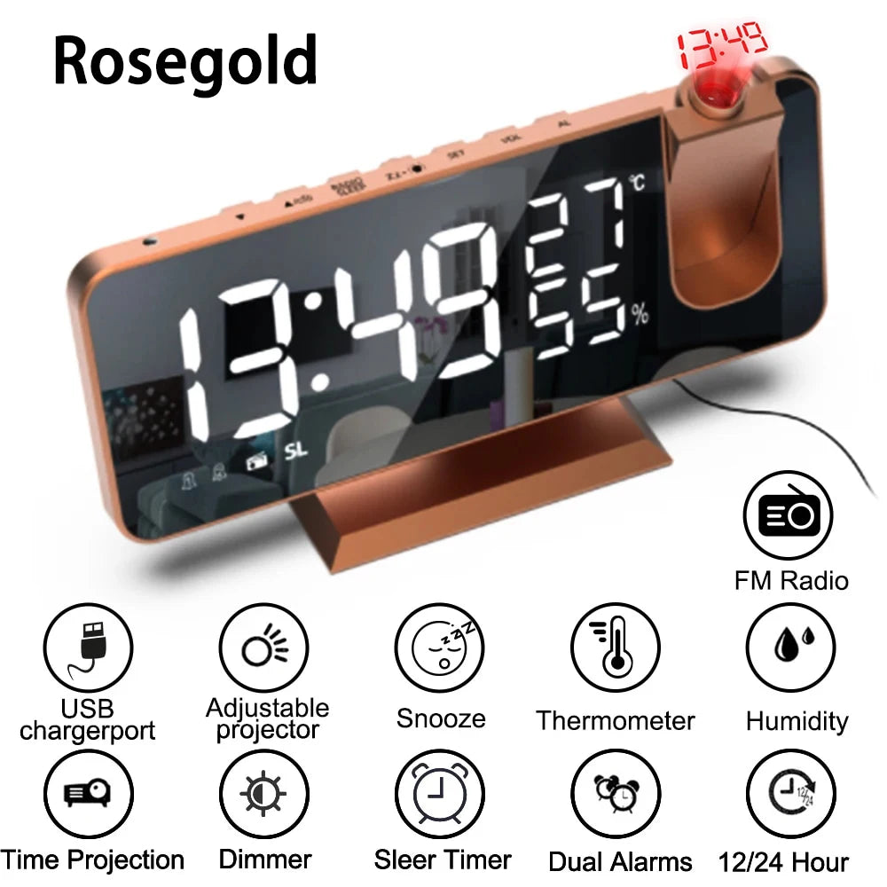 Réveil Projection Numérique LED Radio FM USB